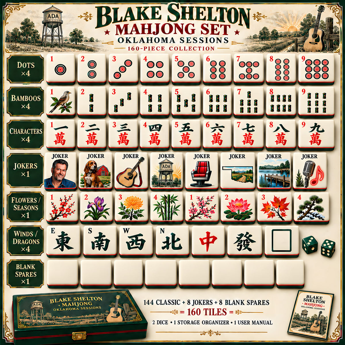 Premium BLSH Mahjong Tiles Set PVNA