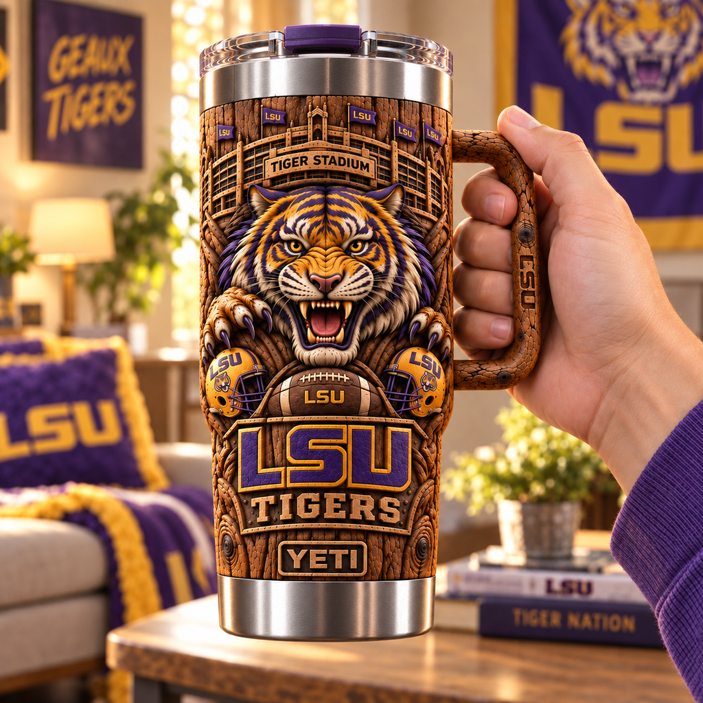 LSU 40oz Woodgrain Relief Tumbler NTTB