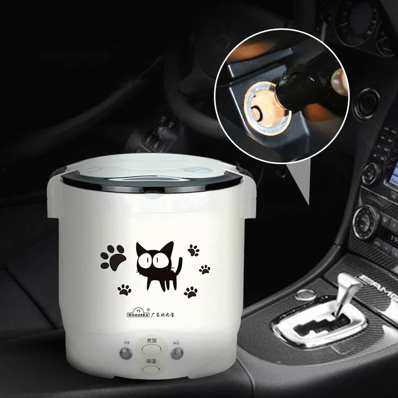 Car Mini Rice Cooker 12v 24V 220V Car Home Dual Use Self-driving Soup Porridge Portable Rice Cooker 24v Truck Smart Rice Cooker