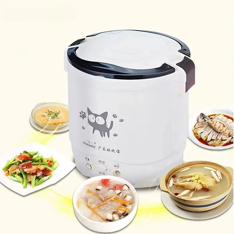 Car Mini Rice Cooker 12v 24V 220V Car Home Dual Use Self-driving Soup Porridge Portable Rice Cooker 24v Truck Smart Rice Cooker